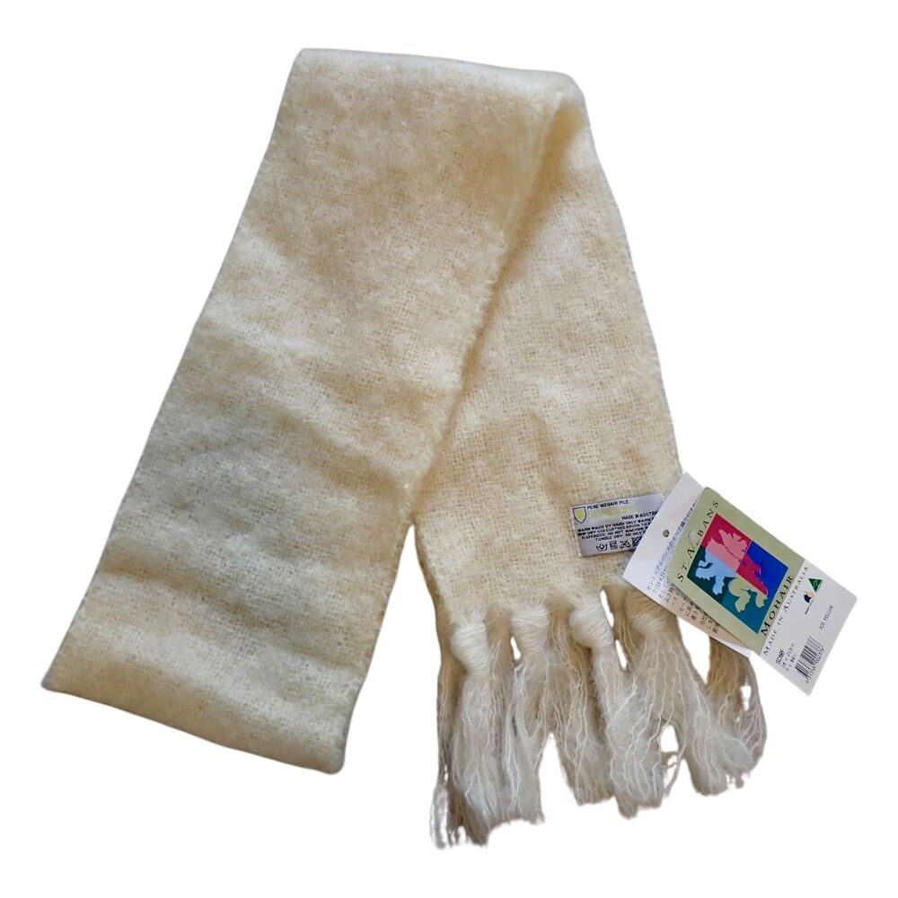 NWT St Albans 100% Mohair Scarf Cream 7" x 84" Fringe Luxury Soft New With Tags